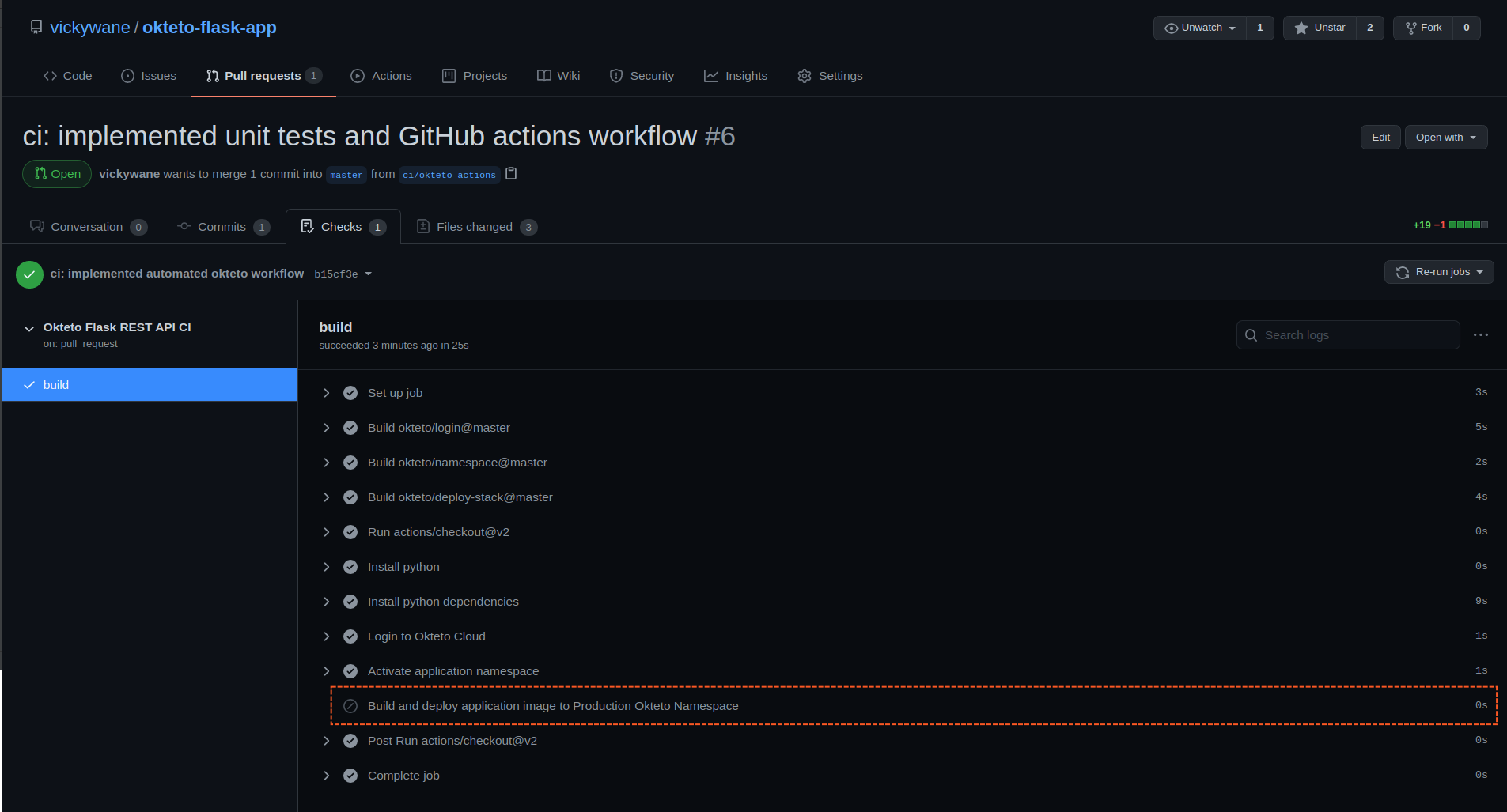 Highlighted step in GitHub Action workflow not executed