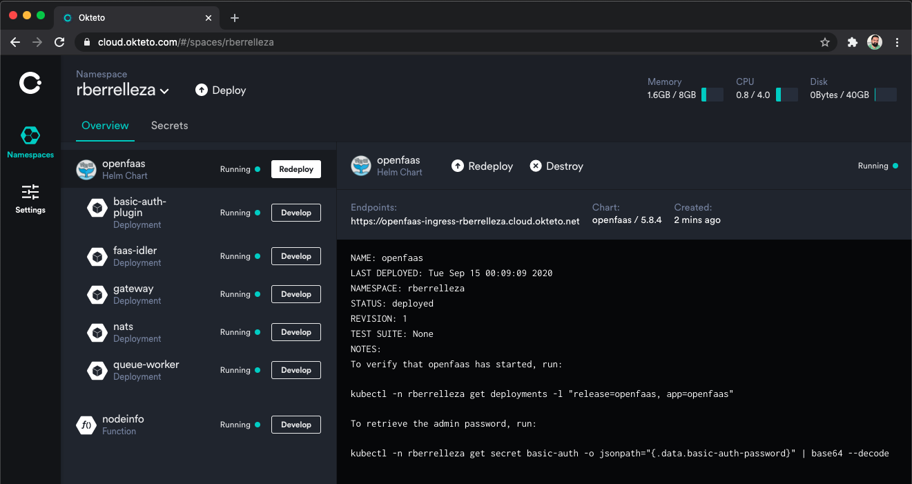 OpenFaaS running with a function