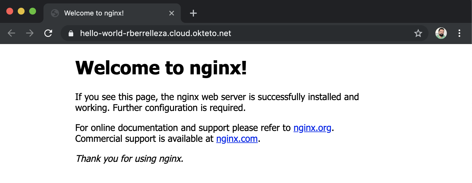 NGINX instance deployed with Helm 3