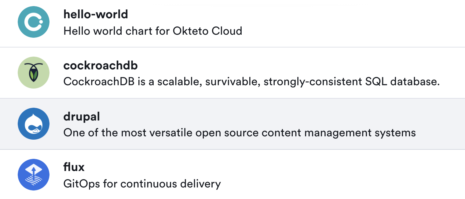 Okteto Cloud Application Catalog 