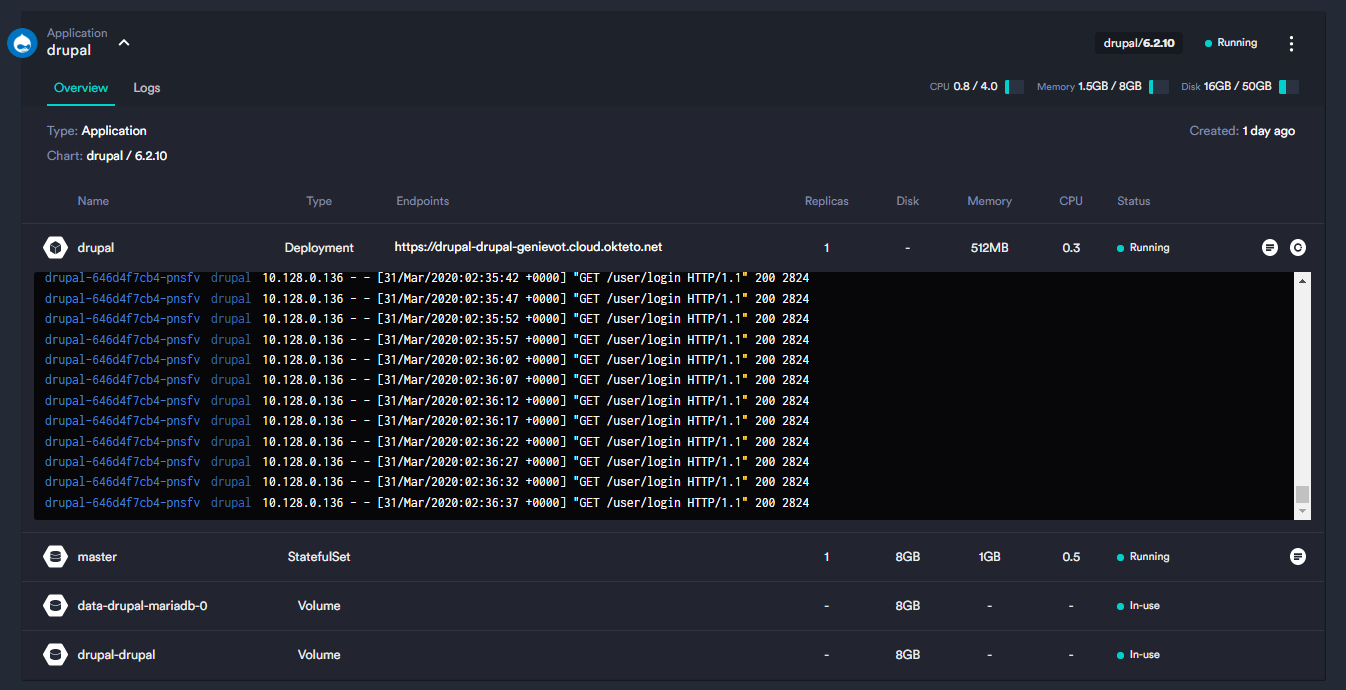 Okteto Cloud Dashboard