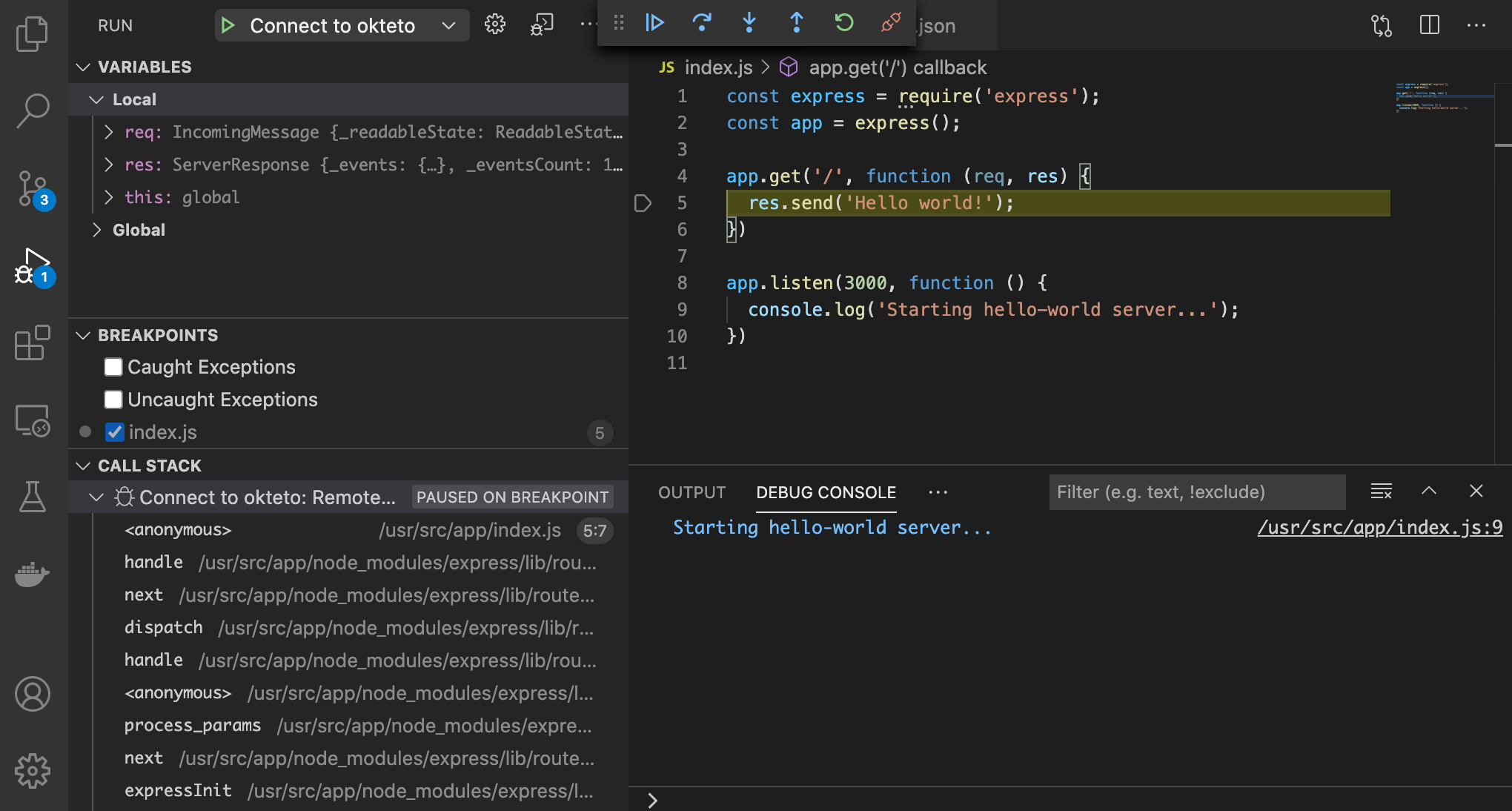 VS Code Debug View