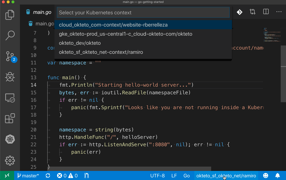 Manage your Kubernetes context from VS Code