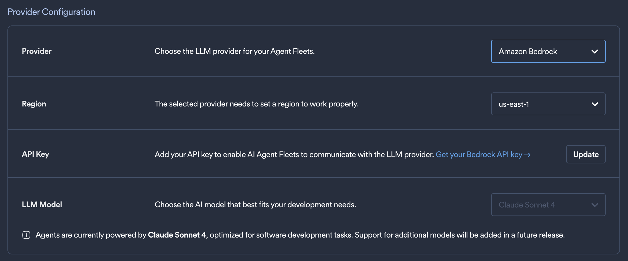 AI Agent Fleets LLM Provider Configuration for Bedrock