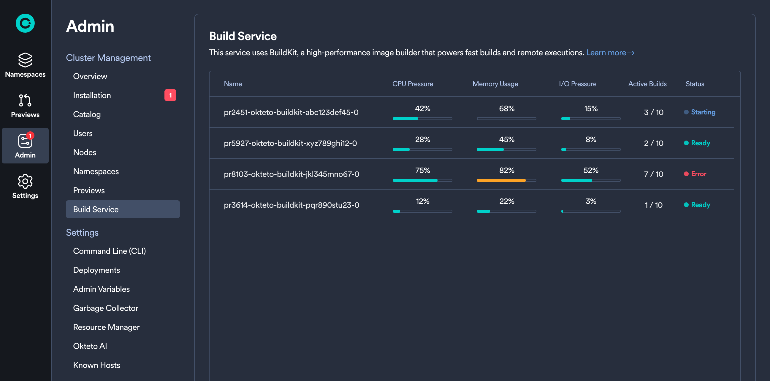 Build Service Dashboard