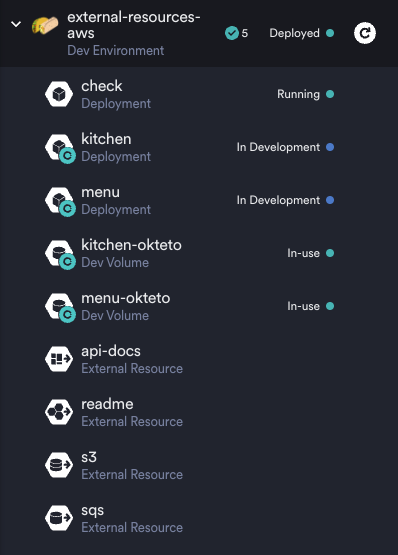 External resources listed in dev environment