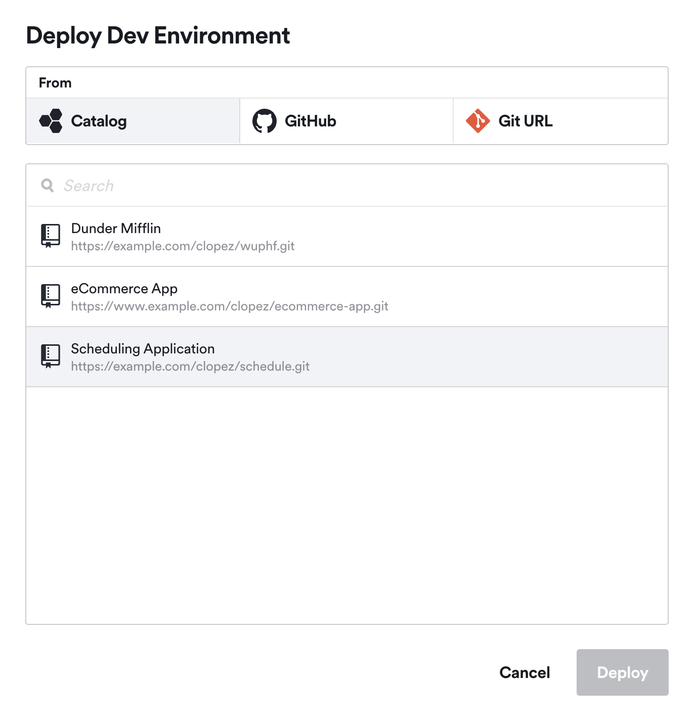 Deploy a development environment from the Catalog