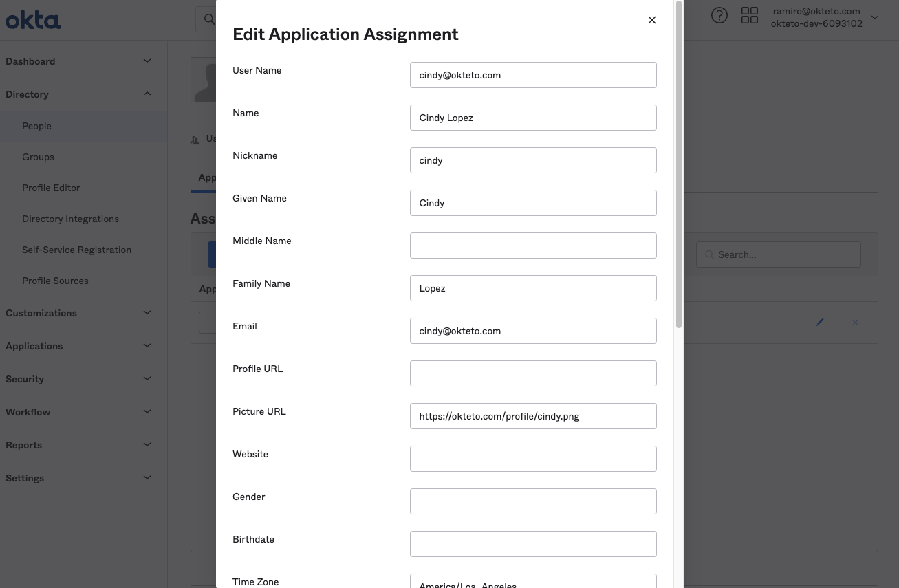 Update the profile details in the application assignment