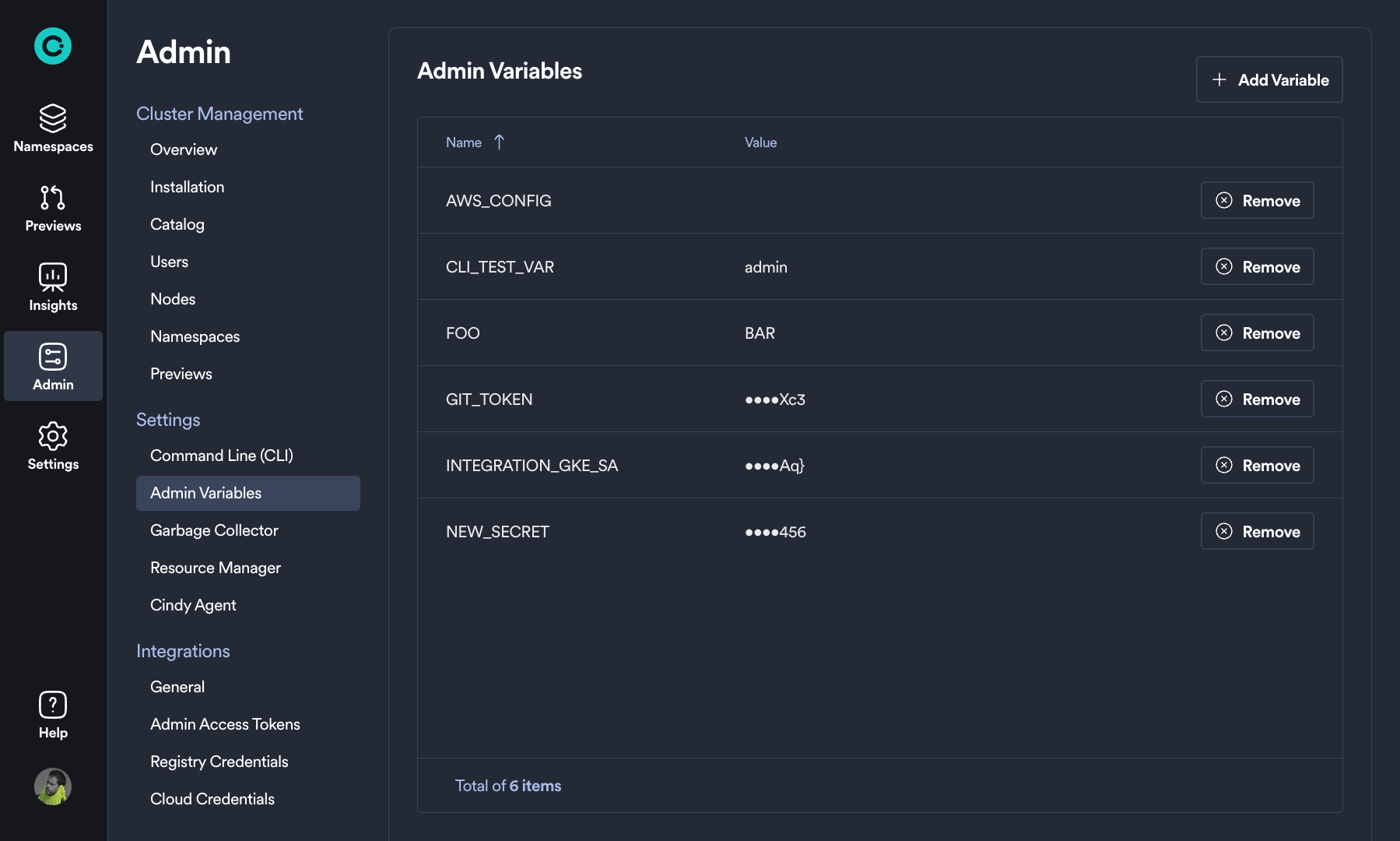Variables in settings
